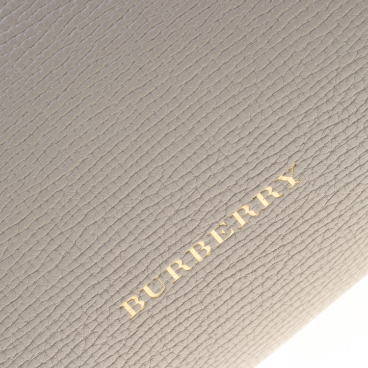 Pre Owned Burberry Grey Leather  House Check Canvas Medium Banner Top Handle Bag