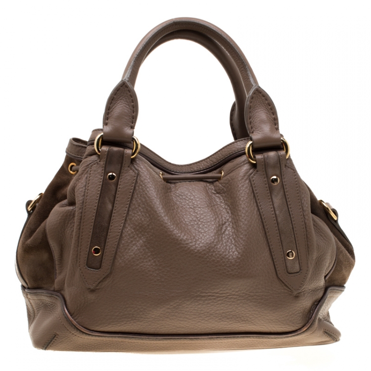 Pre Owned Burberry Brown Leather Medium Earlsburn Top Handle Bag