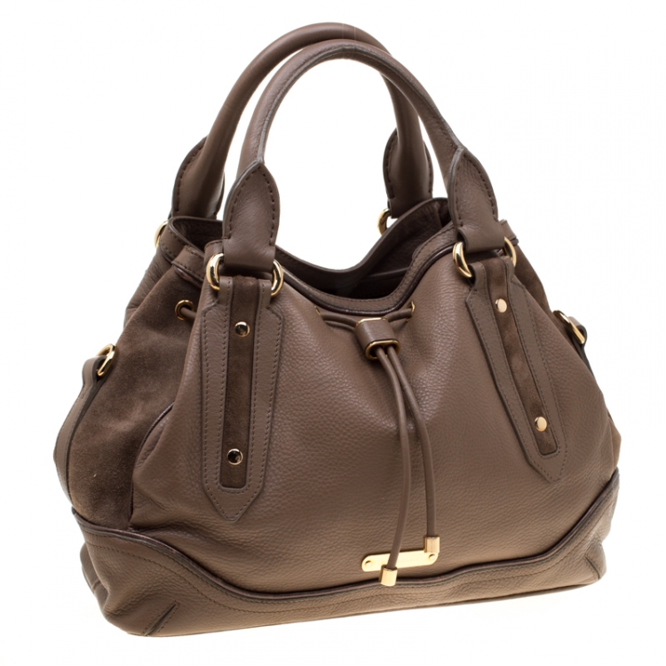 Pre Owned Burberry Brown Leather Medium Earlsburn Top Handle Bag