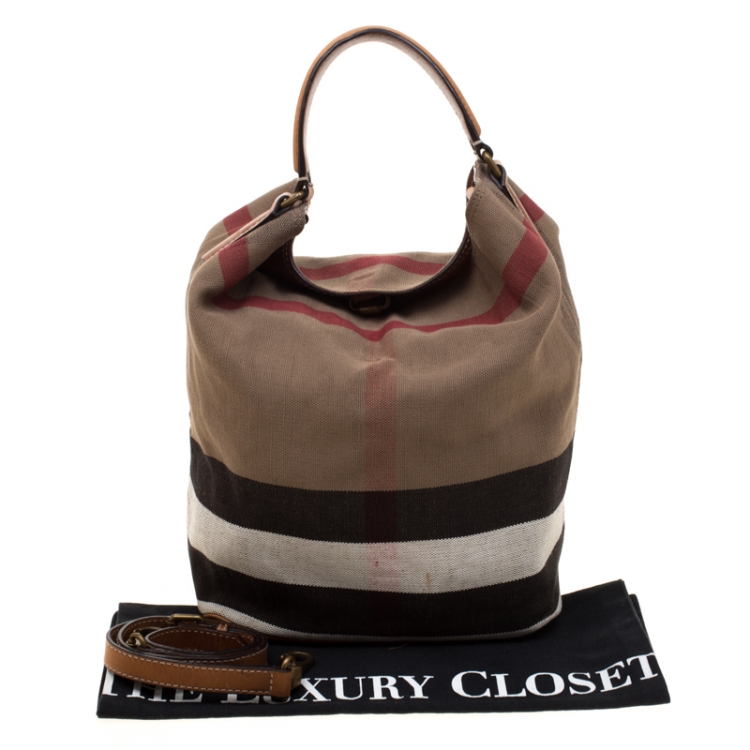 Pre Owned Burberry Multicolor Sussana Check Print Canvas Bucket Bag