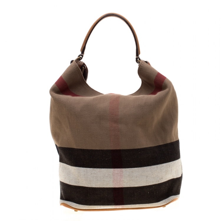 Pre Owned Burberry Multicolor Sussana Check Print Canvas Bucket Bag
