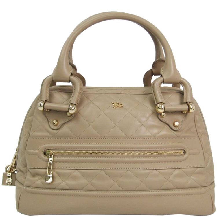 Pre Owned Burberry Beige Quilted Leather Westbury Satchel Bag