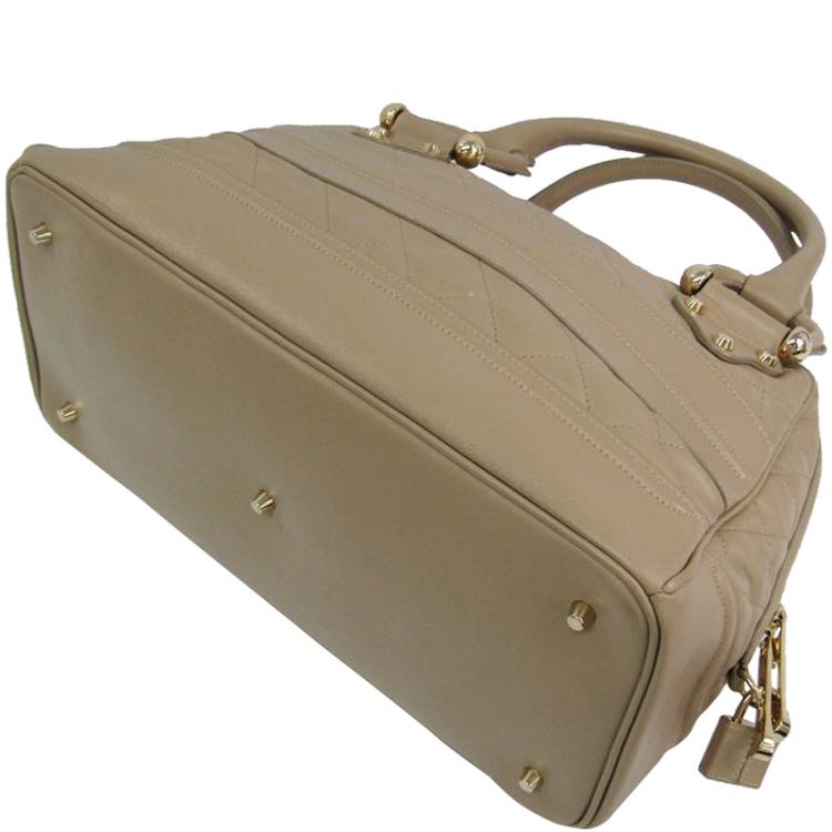 Pre Owned Burberry Beige Quilted Leather Westbury Satchel Bag