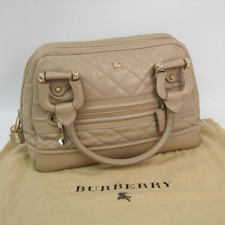Pre Owned Burberry Beige Quilted Leather Westbury Satchel Bag