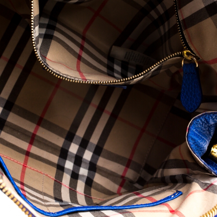 Pre Owned Burberry Blue Pebbled Leather Yorke Satchel
