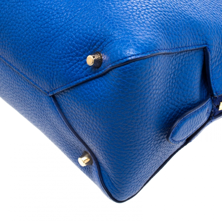 Pre Owned Burberry Blue Pebbled Leather Yorke Satchel