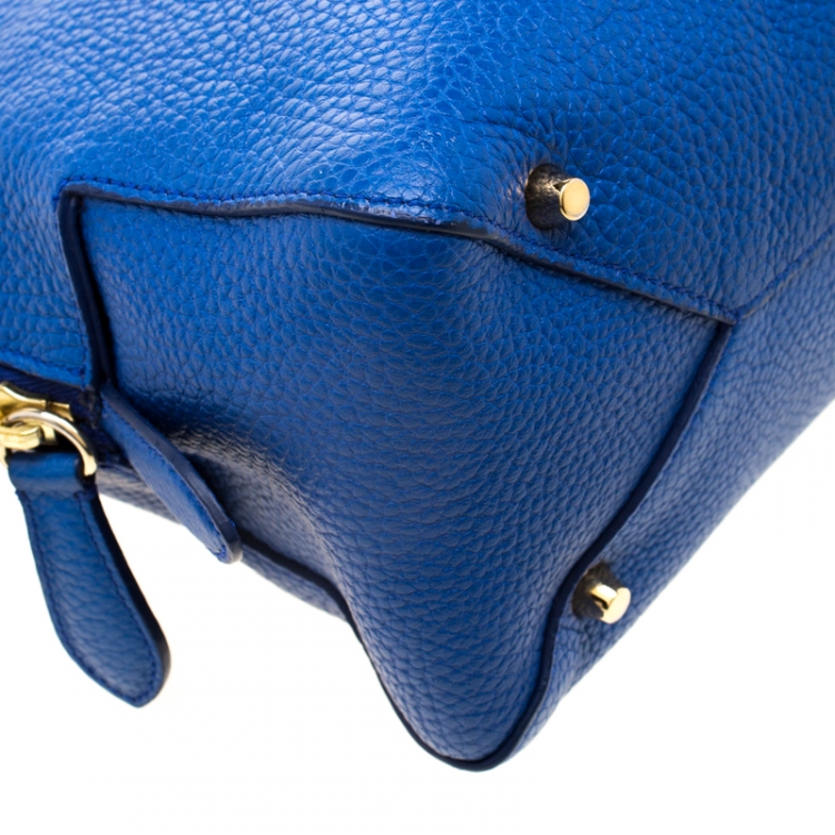 Pre Owned Burberry Blue Pebbled Leather Yorke Satchel