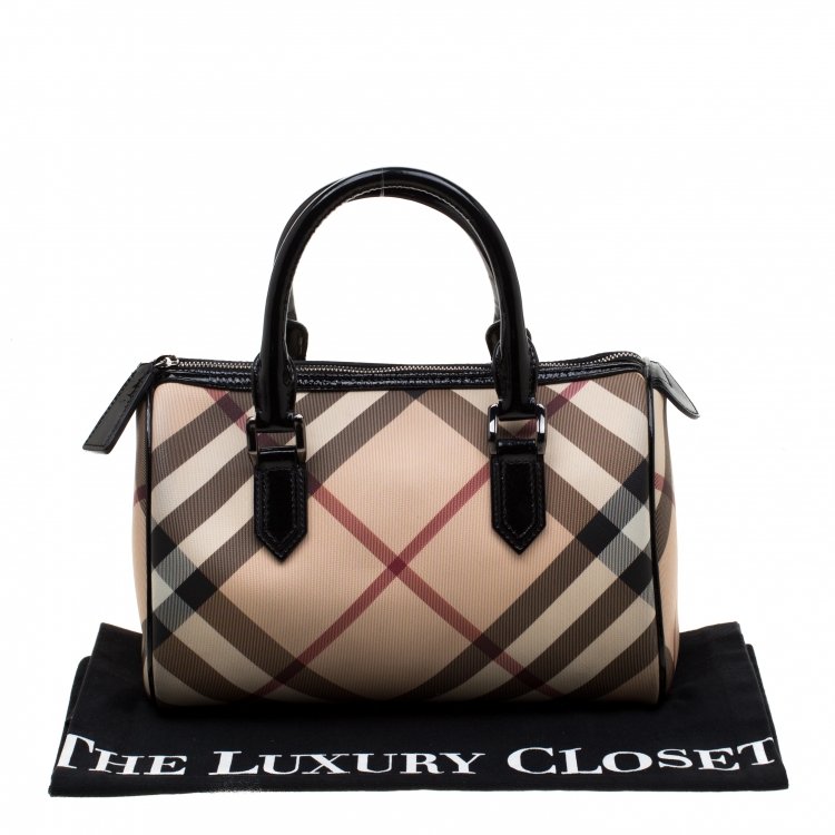 Pre Owned Burberry Black Nova Check PVC Chester Boston Bag