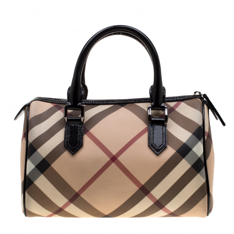 Pre Owned Burberry Black Nova Check PVC Chester Boston Bag
