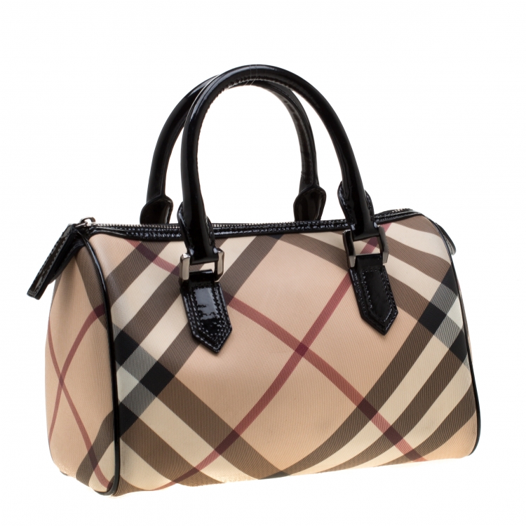 Pre Owned Burberry Black Nova Check PVC Chester Boston Bag