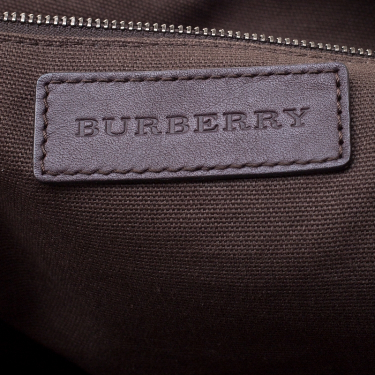 Pre Owned Burberry Dark Brown Smoked Check PVC and Leather Satchel