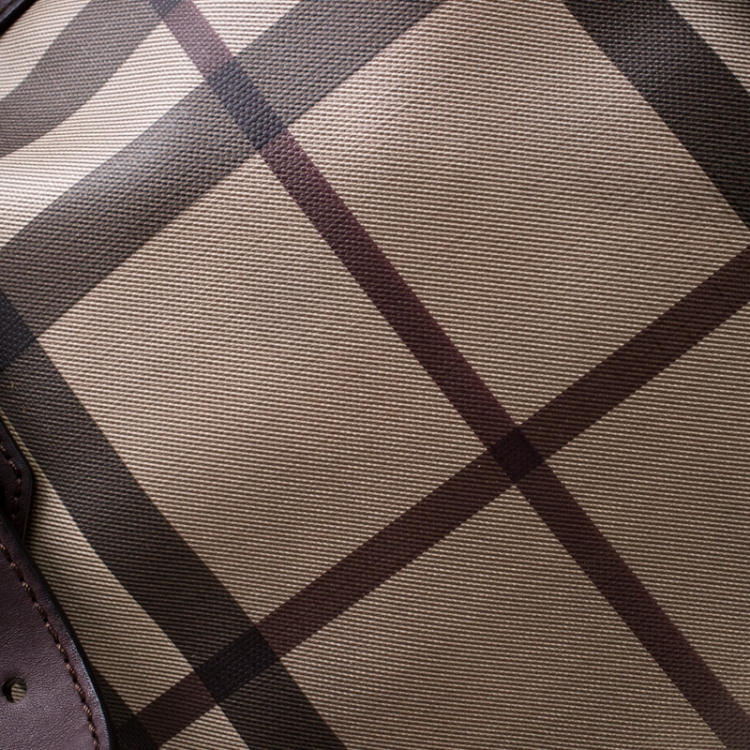 Pre Owned Burberry Dark Brown Smoked Check PVC and Leather Satchel