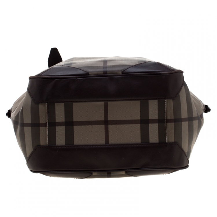 Pre Owned Burberry Dark Brown Smoked Check PVC and Leather Satchel