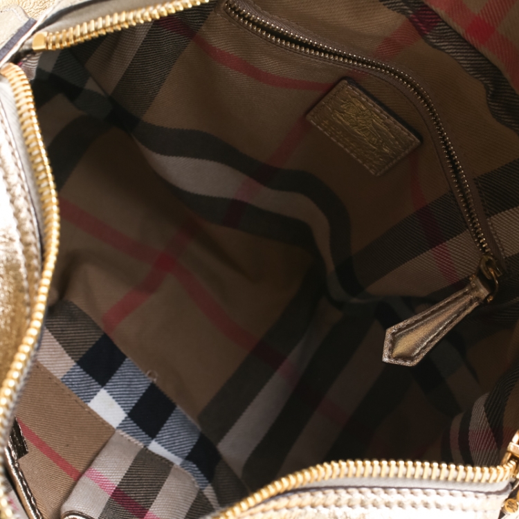 Pre Owned Burberry Gold Metallic Leather Ashbury Satchel