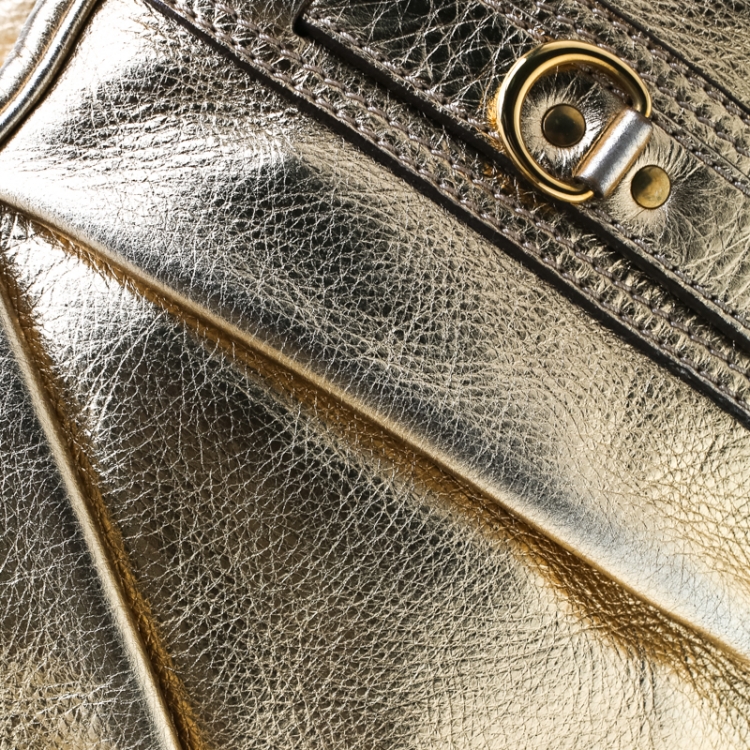 Pre Owned Burberry Gold Metallic Leather Ashbury Satchel