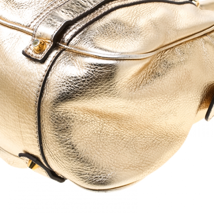 Pre Owned Burberry Gold Metallic Leather Ashbury Satchel