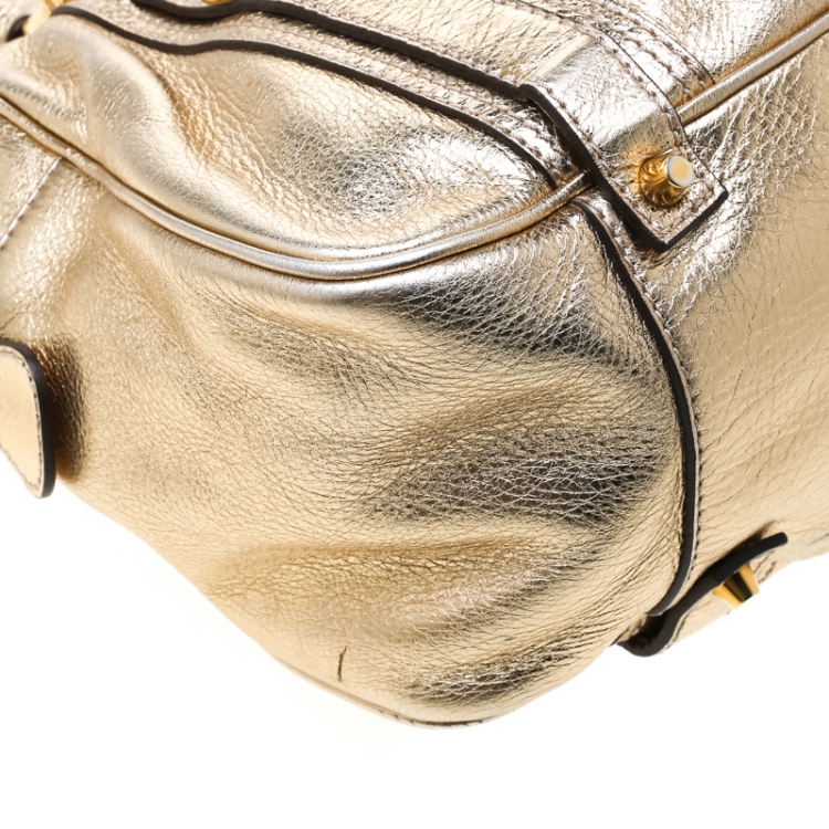 Pre Owned Burberry Gold Metallic Leather Ashbury Satchel