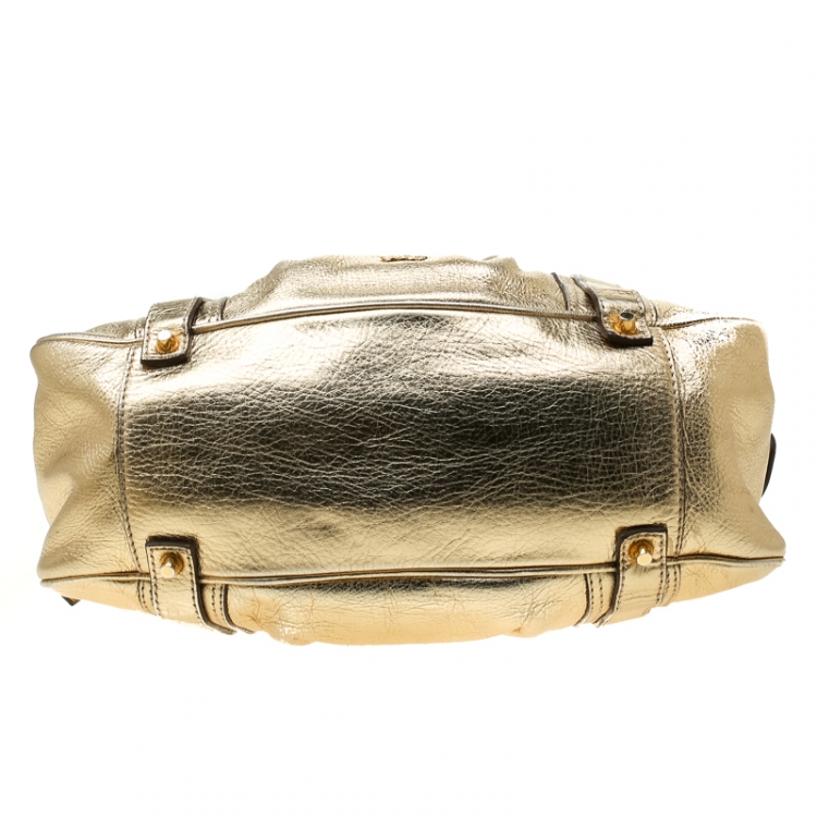 Pre Owned Burberry Gold Metallic Leather Ashbury Satchel