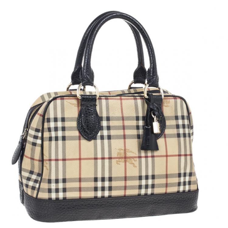 Pre Owned Burberry Haymarket Check Coated Canvas Medium Bowling Bag
