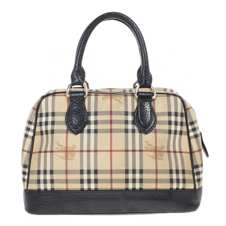 Pre Owned Burberry Haymarket Check Coated Canvas Medium Bowling Bag