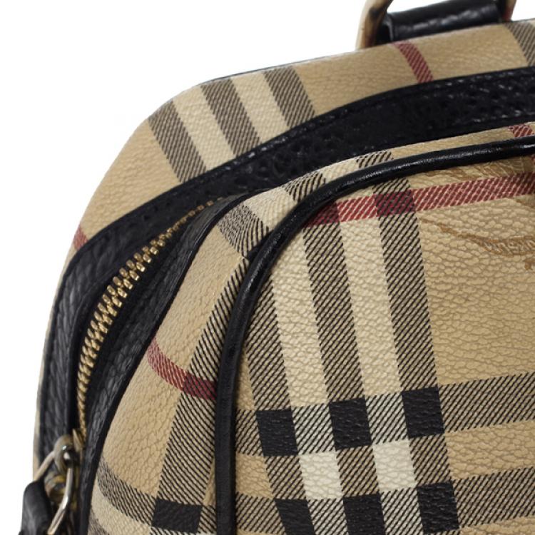 Pre Owned Burberry Haymarket Check Coated Canvas Medium Bowling Bag