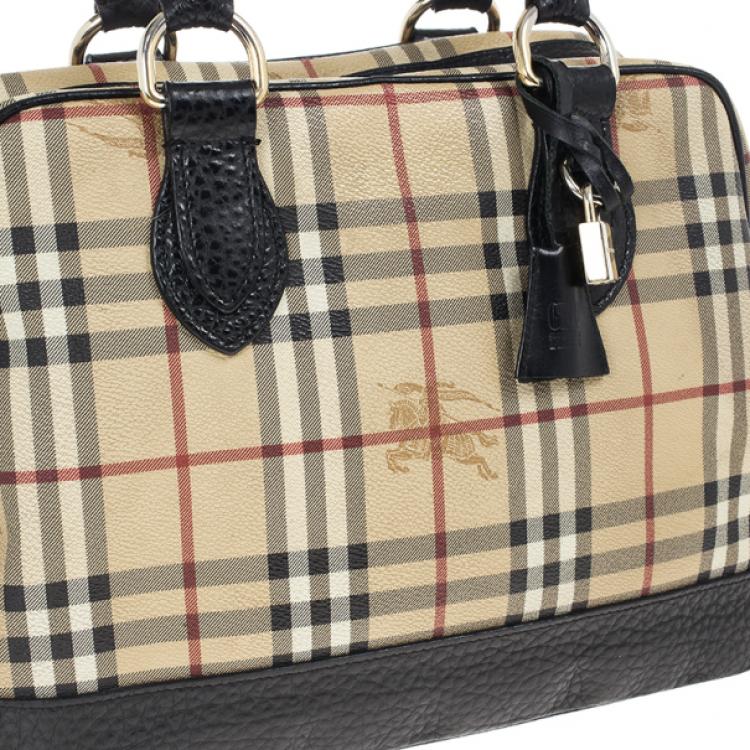 Pre Owned Burberry Haymarket Check Coated Canvas Medium Bowling Bag