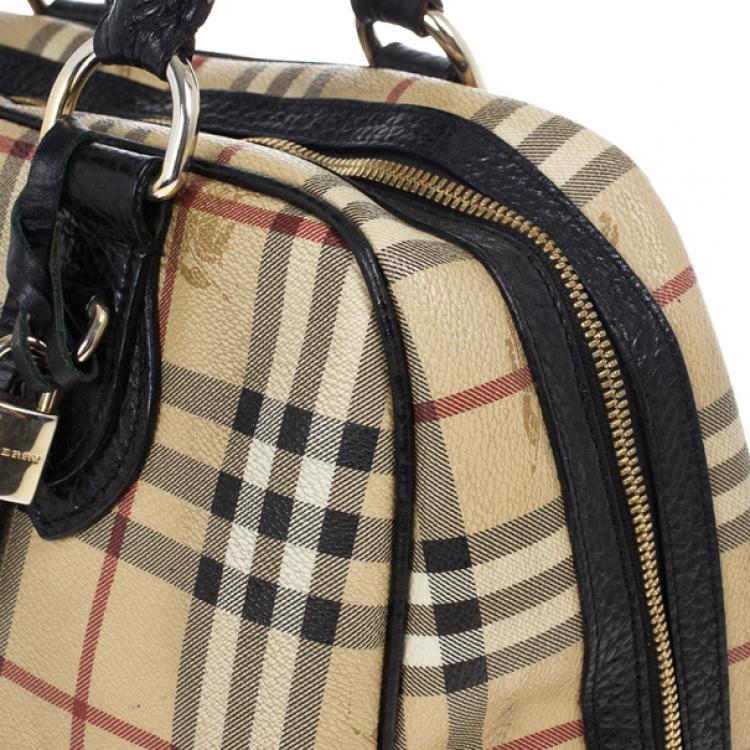 Pre Owned Burberry Haymarket Check Coated Canvas Medium Bowling Bag