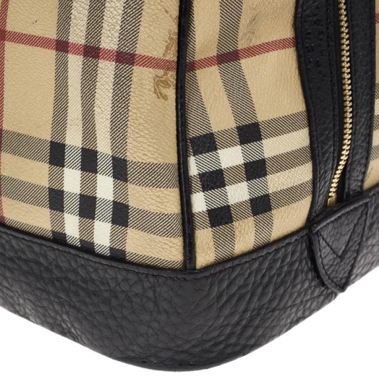 Pre Owned Burberry Haymarket Check Coated Canvas Medium Bowling Bag