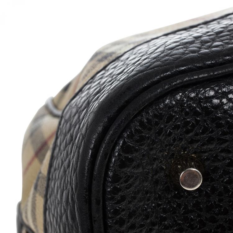 Pre Owned Burberry Haymarket Check Coated Canvas Medium Bowling Bag