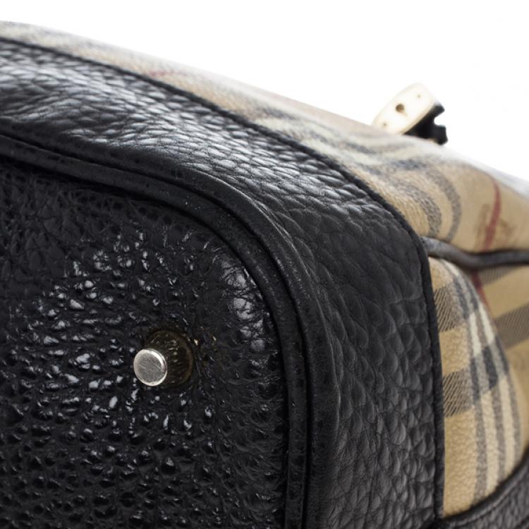 Pre Owned Burberry Haymarket Check Coated Canvas Medium Bowling Bag