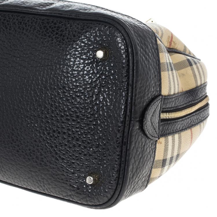 Pre Owned Burberry Haymarket Check Coated Canvas Medium Bowling Bag