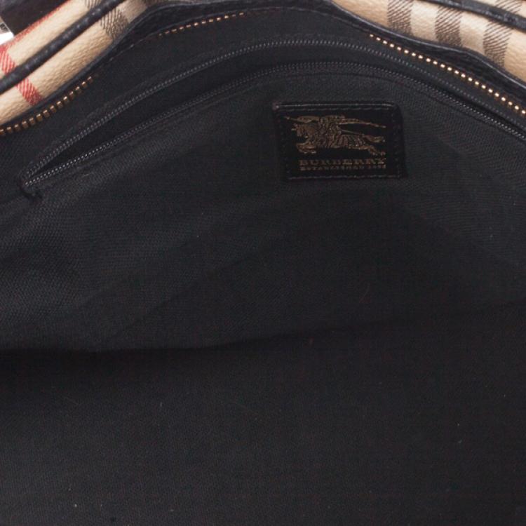 Pre Owned Burberry Haymarket Check Coated Canvas Medium Bowling Bag