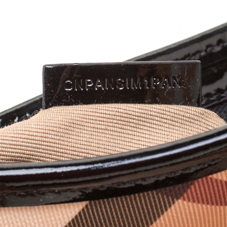 Pre Owned Burberry Black/Beige Nova Check PVC and Patent Leather Small Newbury Sling Bag