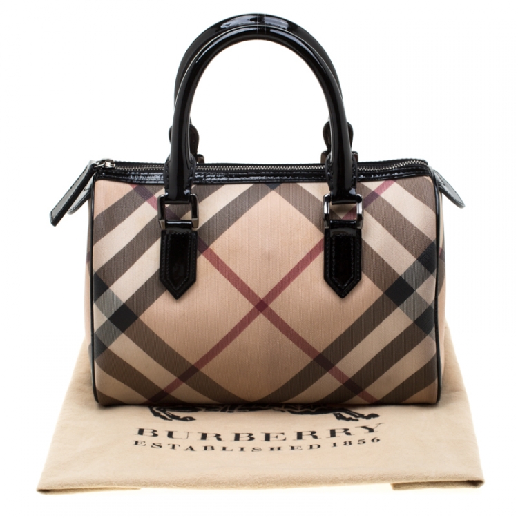 Pre Owned Burberry Black Nova Check PVC Chester Boston Bag