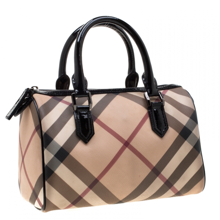 Pre Owned Burberry Black Nova Check PVC Chester Boston Bag
