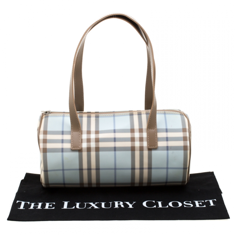 Pre Owned Burberry Blue/Brown Nova Check PVC Boston Bag