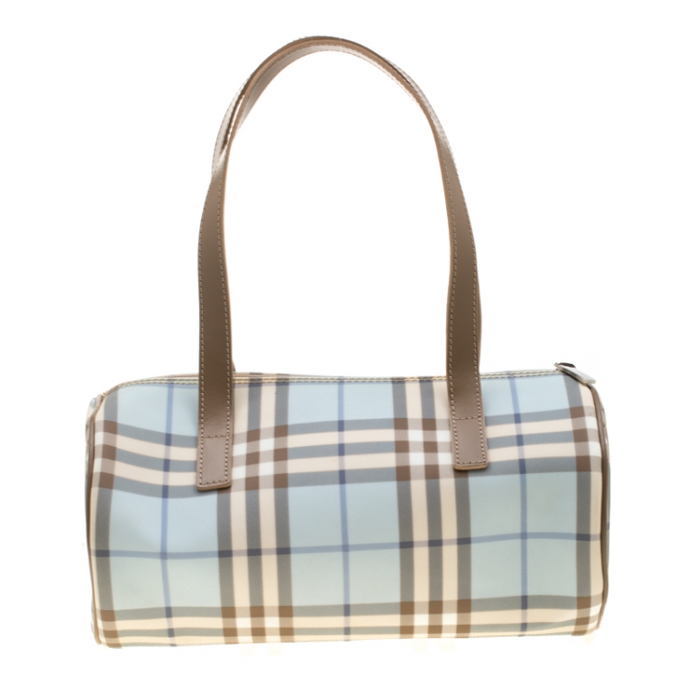 Pre Owned Burberry Blue/Brown Nova Check PVC Boston Bag
