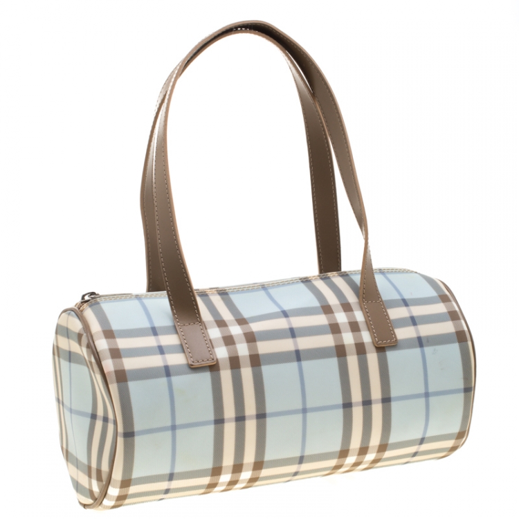 Pre Owned Burberry Blue/Brown Nova Check PVC Boston Bag