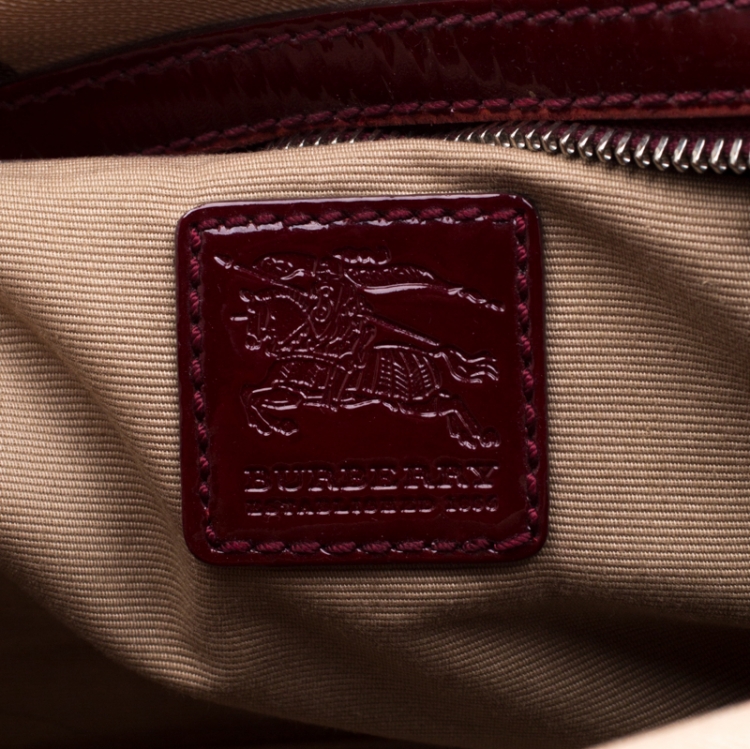 Pre Owned Burberry Beige/Maroon Nova Check PVC and Patent Leather Satchel
