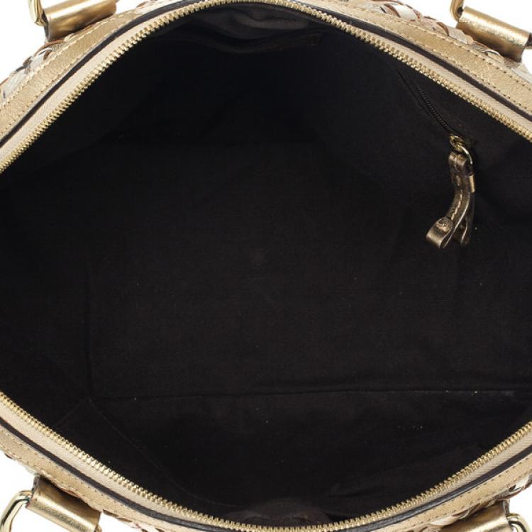 Pre Owned Burberry Metallic Gold Woven Top Handle Bag 