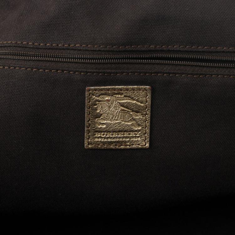 Pre Owned Burberry Metallic Gold Woven Top Handle Bag 