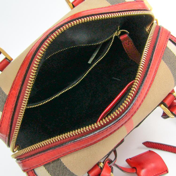 مملوكة مسبقًا Burberry Tricolor Canvas Leather Boston Bag 