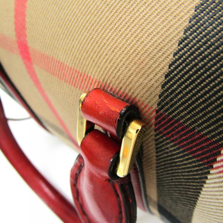 مملوكة مسبقًا Burberry Tricolor Canvas Leather Boston Bag 