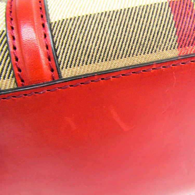 مملوكة مسبقًا Burberry Tricolor Canvas Leather Boston Bag 