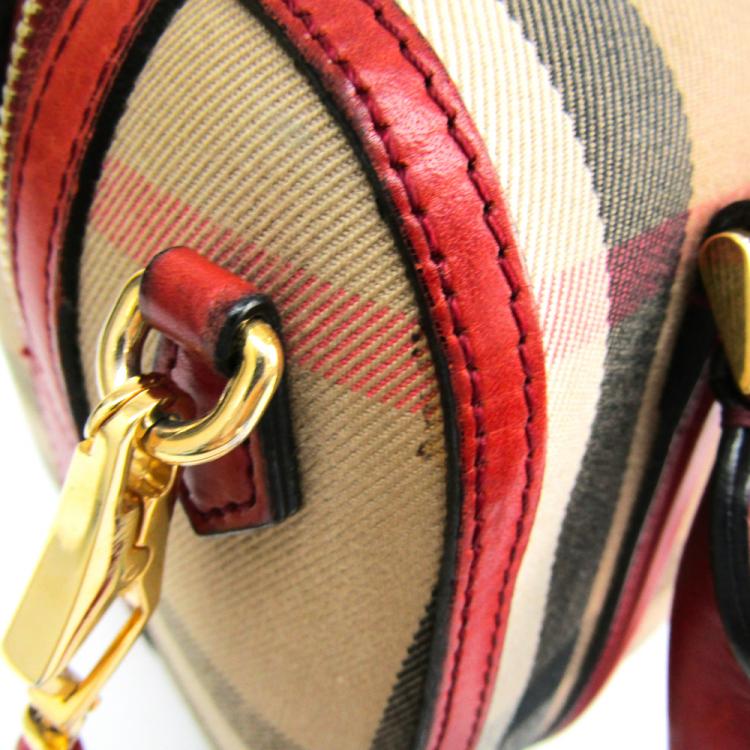 مملوكة مسبقًا Burberry Tricolor Canvas Leather Boston Bag 