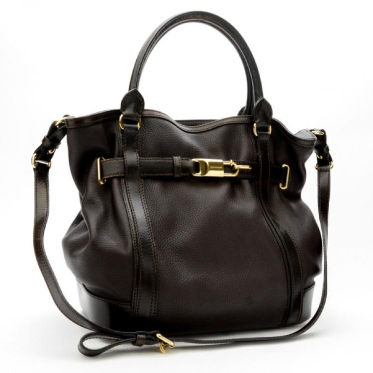 Pre Owned Burberry Black Leather Top Handle Bag