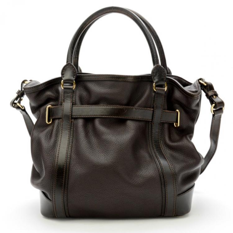 Pre Owned Burberry Black Leather Top Handle Bag