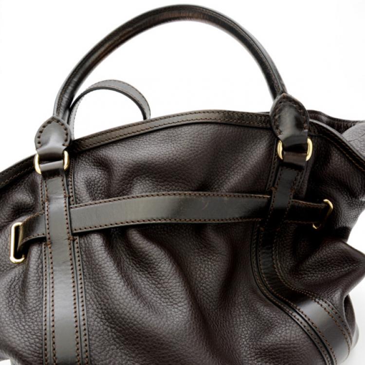 Pre Owned Burberry Black Leather Top Handle Bag