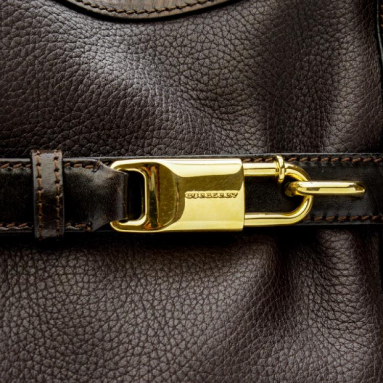 Pre Owned Burberry Black Leather Top Handle Bag