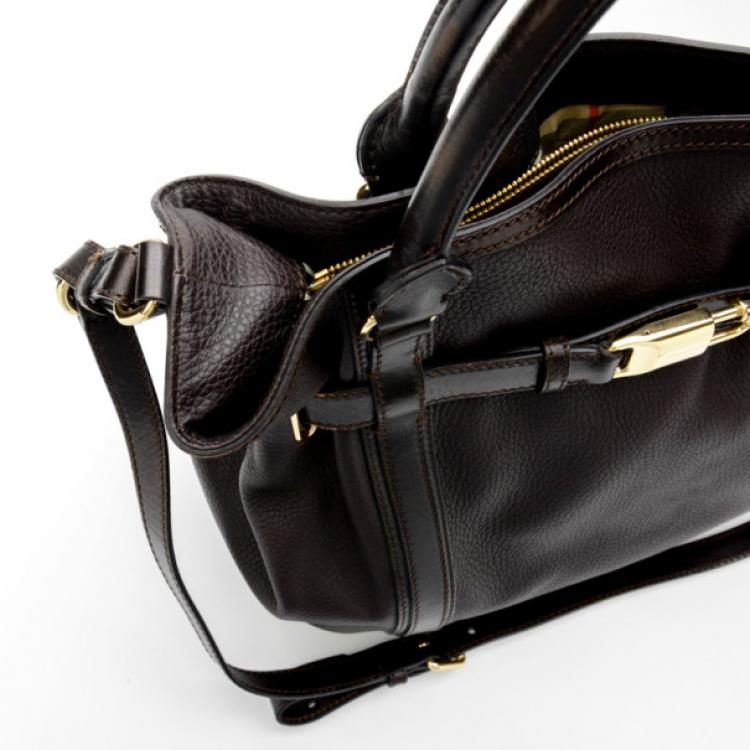 Pre Owned Burberry Black Leather Top Handle Bag